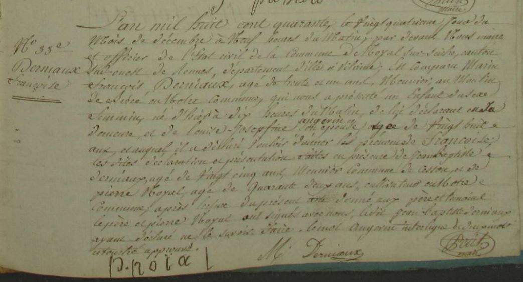 acte_de_naissance_Françoise_Derniaux_Noyal-sur-Seiche_1840-10-23